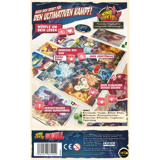 Rückseite der Brettspiel-Box mit Spielplan-Illustration und Regelinformationen