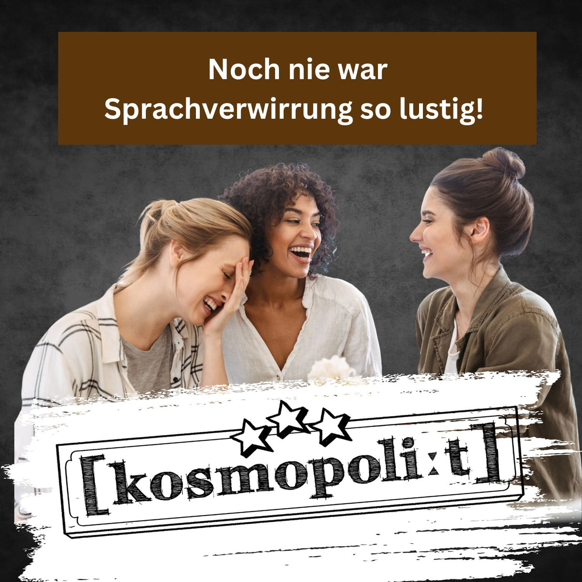 Kosmopolit Spielrunde mit Karten: mehrere Personen am Tisch, lachen und sprechen