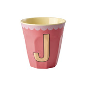 Melamin Becher "Vintage - Buchstabe J"- M (Salmon)