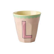 Melamin Becher "Vintage - Buchstabe L"- M (Soft Pink)