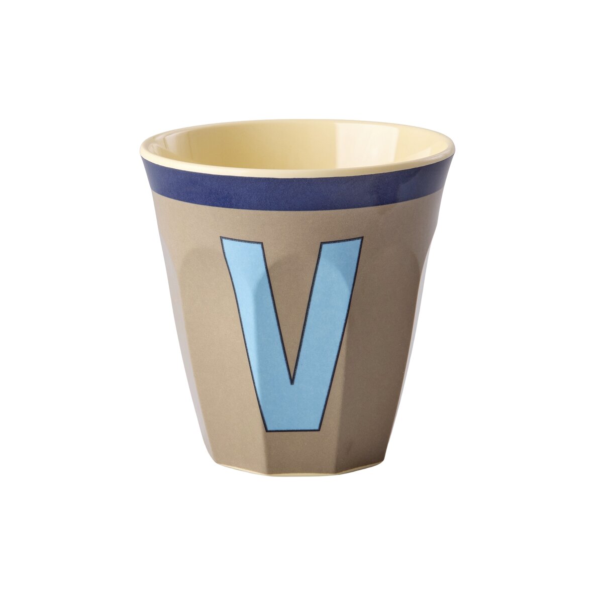 Melamin Becher "Vintage - Buchstabe V"- M (Dark Beige)