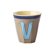 Melamin Becher "Vintage - Buchstabe V"- M (Dark Beige)