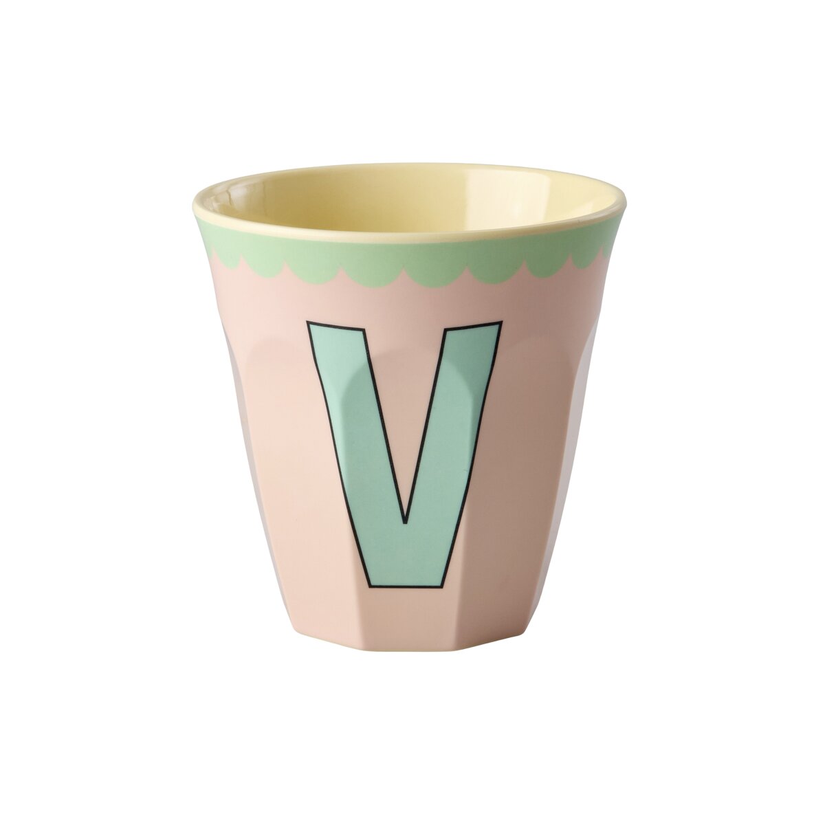 Melamin Becher "Vintage - Buchstabe V"- M (Soft Pink)