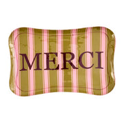 Metalltablett "Merci - Striped" - 34x22,5x2 cm (Rosa)