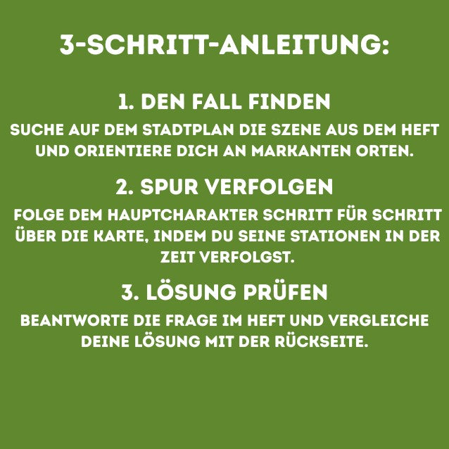 Spielanleitung mit 3 Schritten: Szene finden, Spur verfolgen, Lösung prüfen