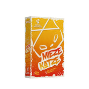 Miezekatze-Spielpackung mit gelb-orangen Comic-Design und Katzenkopf-Illustration