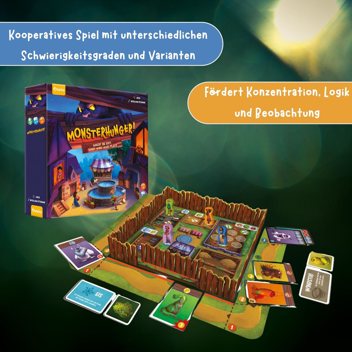 Kooperatives Brettspiel-Set mit Box, Spielbrett, Karten und Figuren