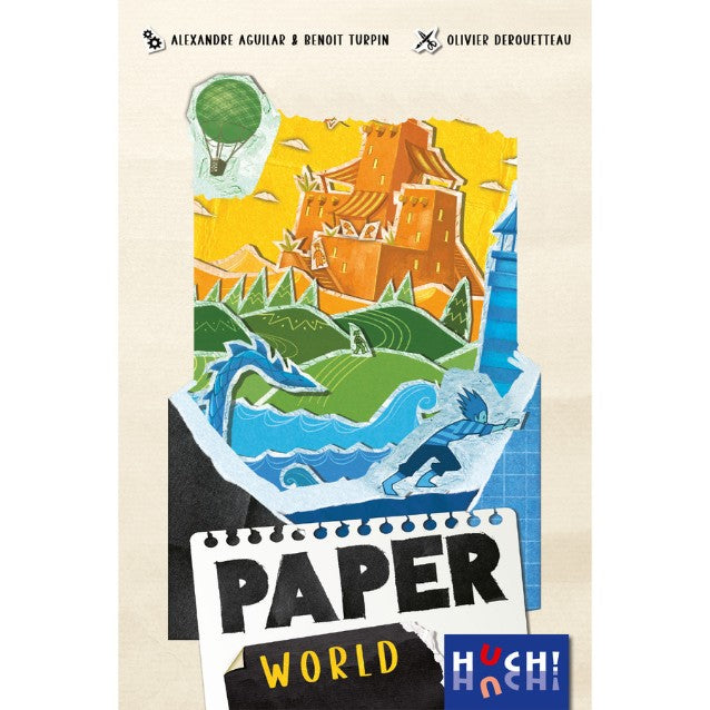 Titelmotiv „Paper World“ mit Fluss- und Gebäudeillustration auf beigem Karton