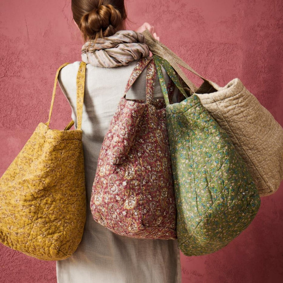 Tasche "Blumen" - 40x25x45 cm (Beige/Braun)