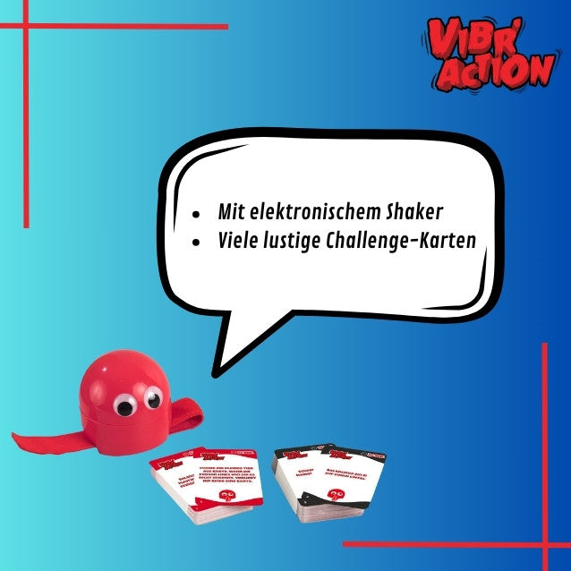 Vibr'Action Partyspiel mit rotem Vibrations-Charakter, Karten und elektronischem Shaker