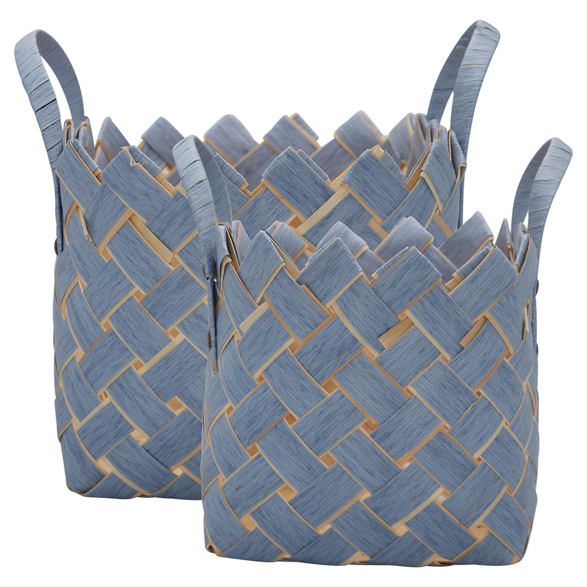 Flechtkorb mit Henkel im 2er-Set - Quadratisch (Dusty Blue)