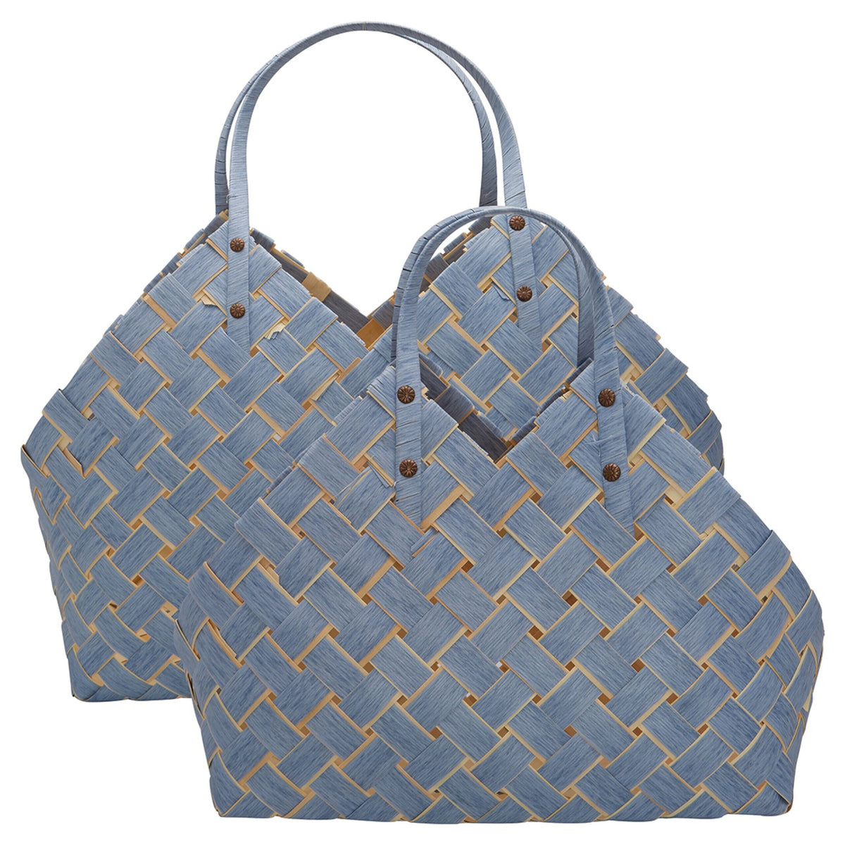 Flechtkorb mit Henkel im 2er-Set - 30x59 cm (Dusty Blue)