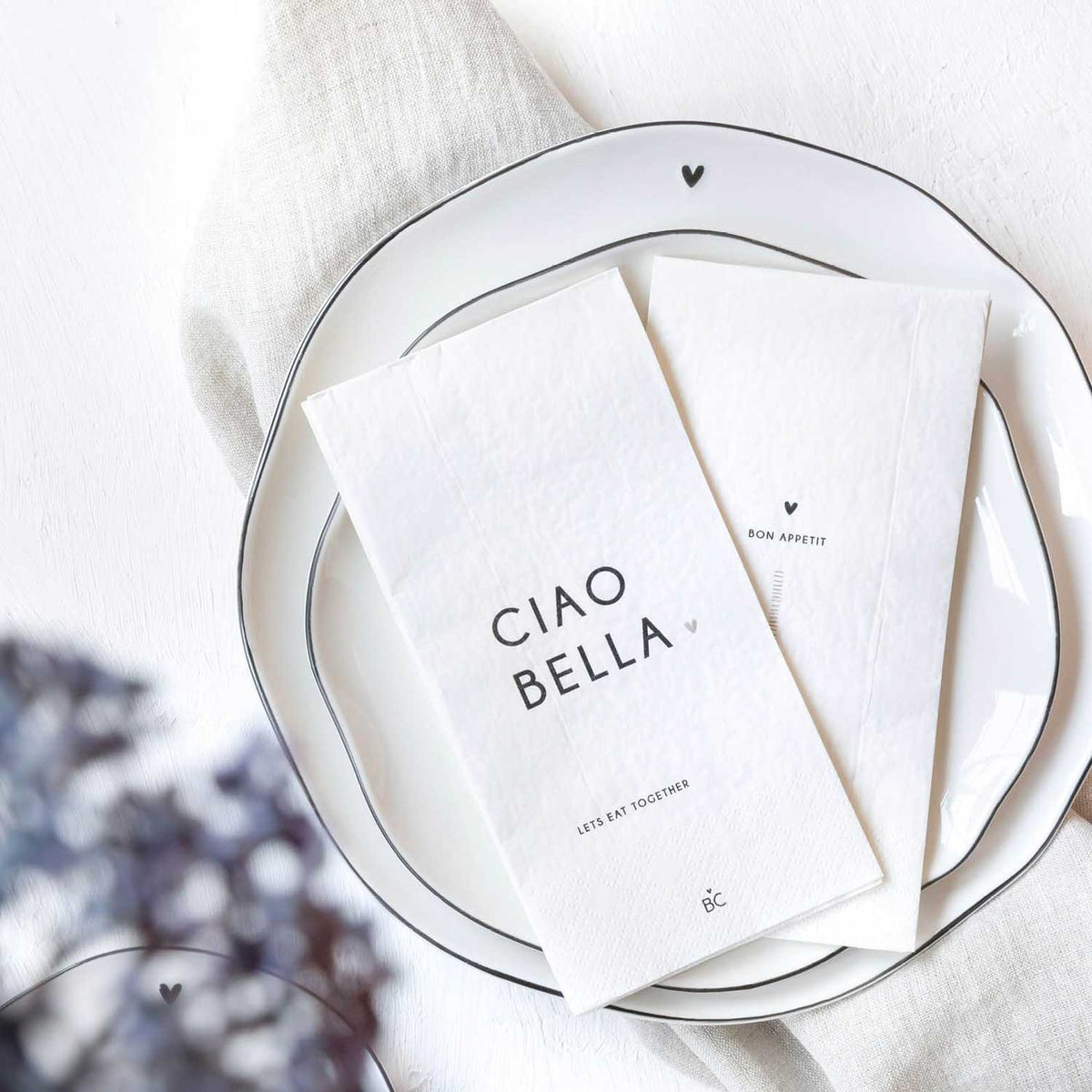Papierserviette "Ciao Bella" - 10x20 cm (Weiß)