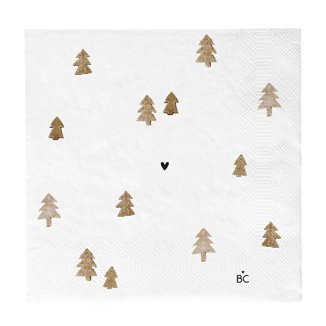 Papierserviette "Xmas Trees" - 16,5x16,5 cm (Weiß/Braun)