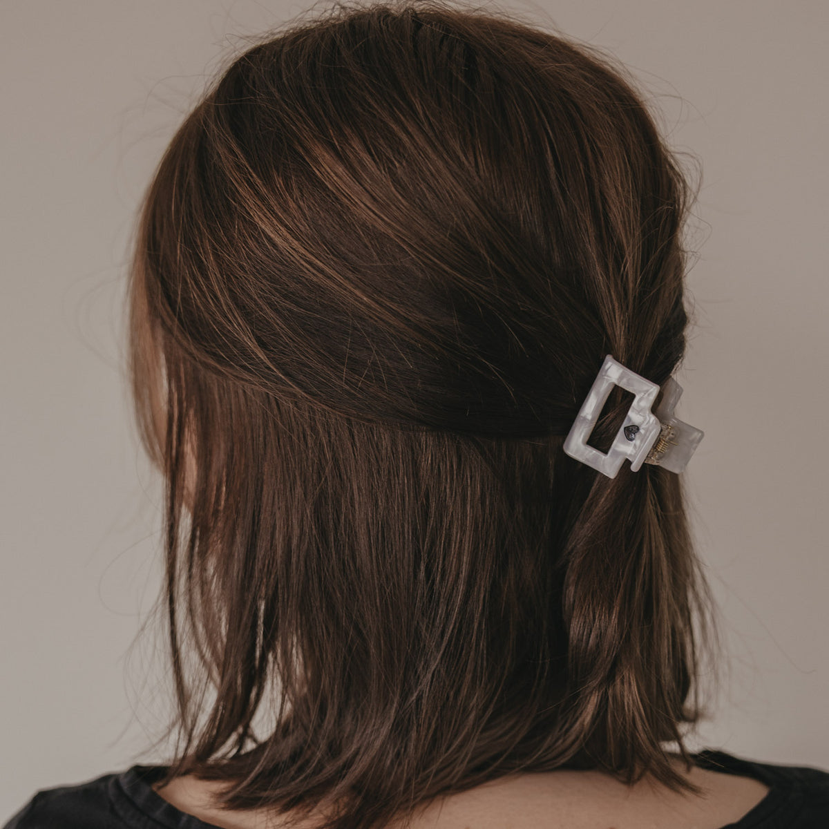 Haarspange eckig "Herz" - Klein (Schwarz/Pearl)