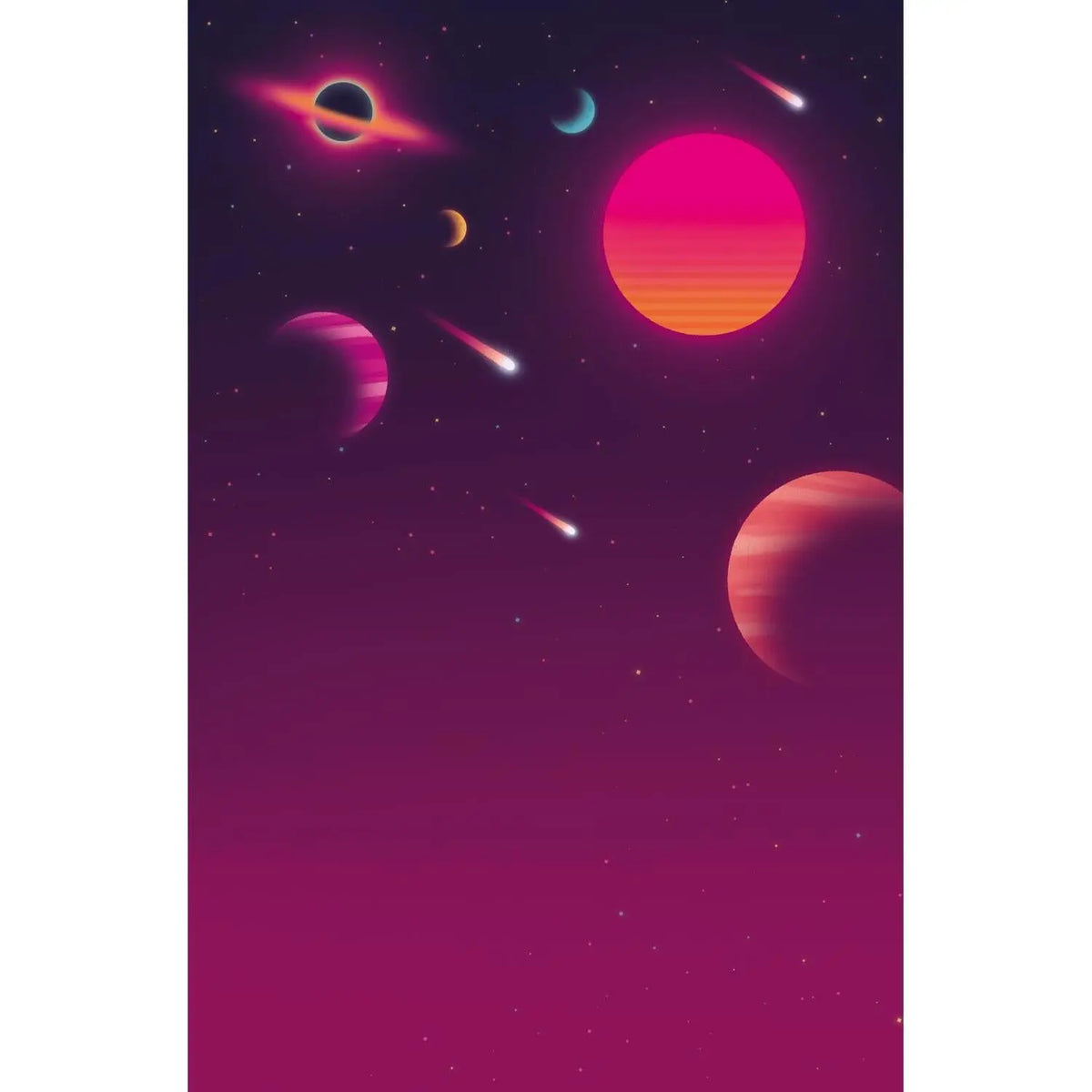 Weltraum-Illustrationskarte mit Planeten, Monden und Sternen
