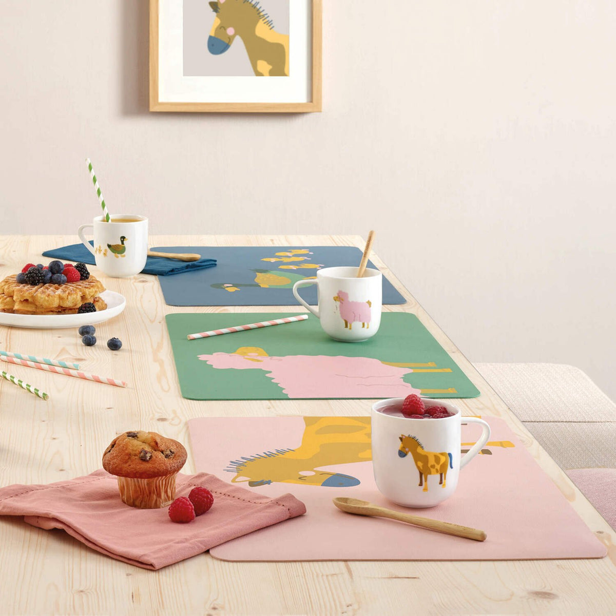 Kindertischset in Lederoptik "Leo Löwe" - 33x46 cm  (Grau/Gelb)