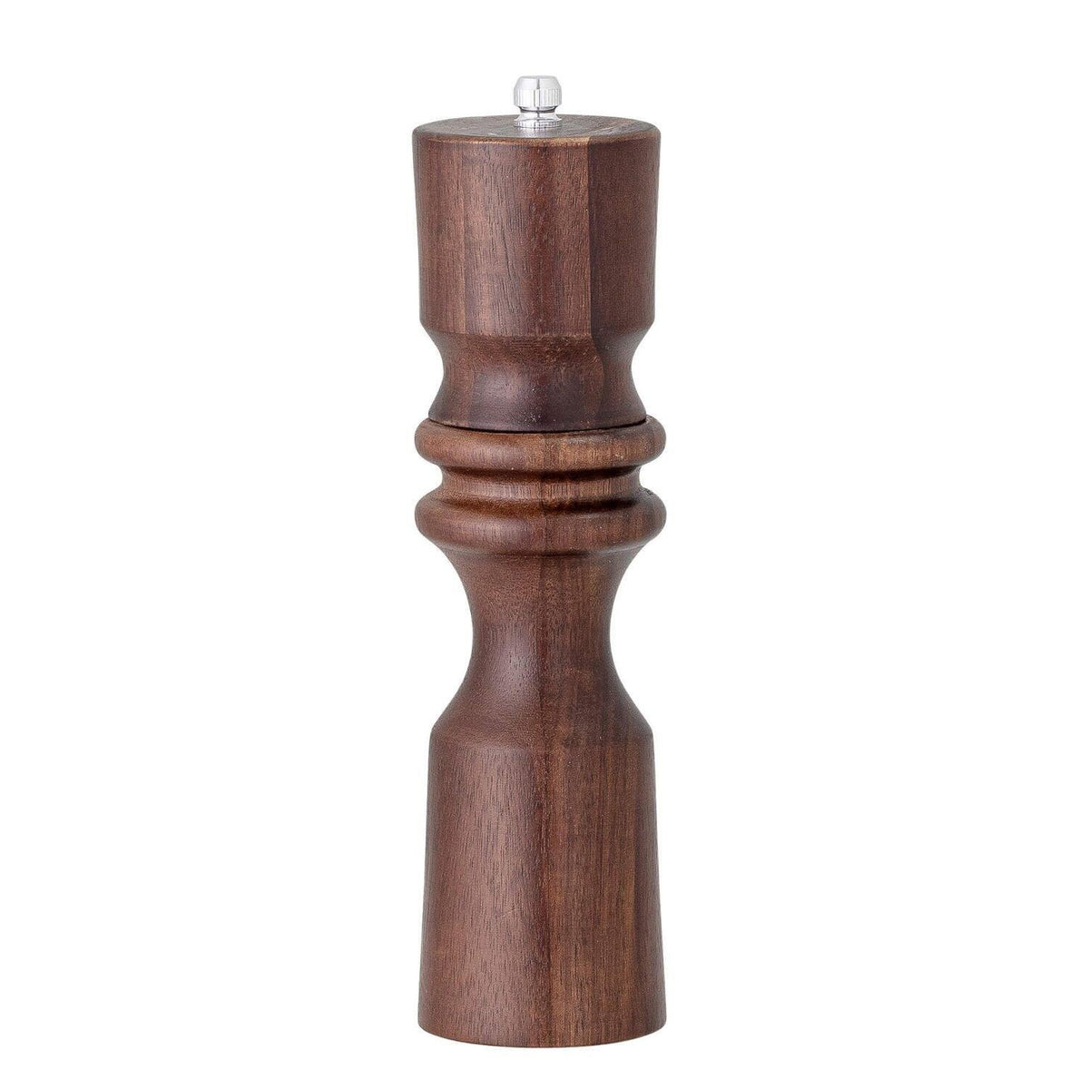 Holz-Pfeffermühle mit Metallknauf, braunes Naturholz