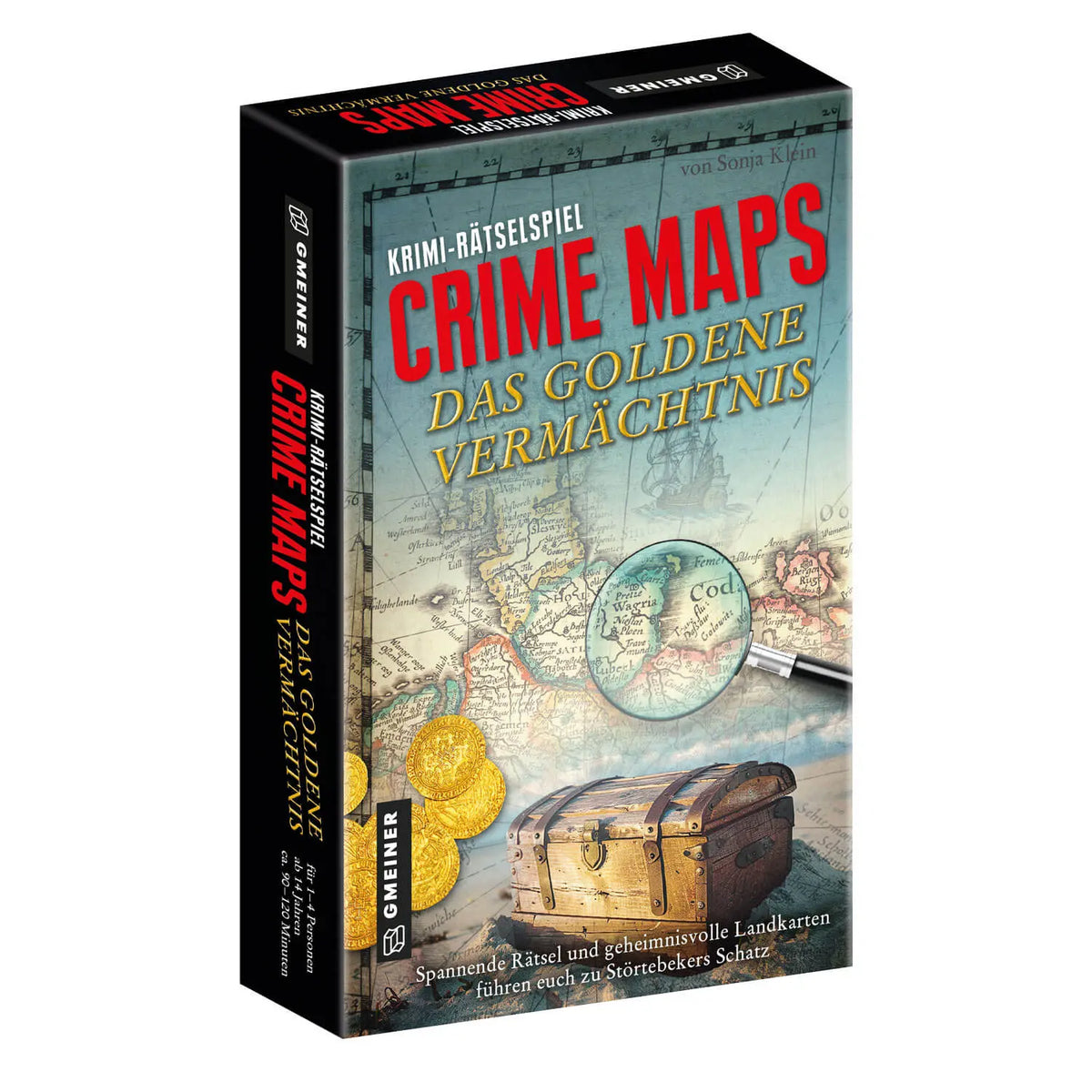 Krimi-Rätselspielbox „Crime Maps“ mit Landkarte, Lupe und Schatzkiste
