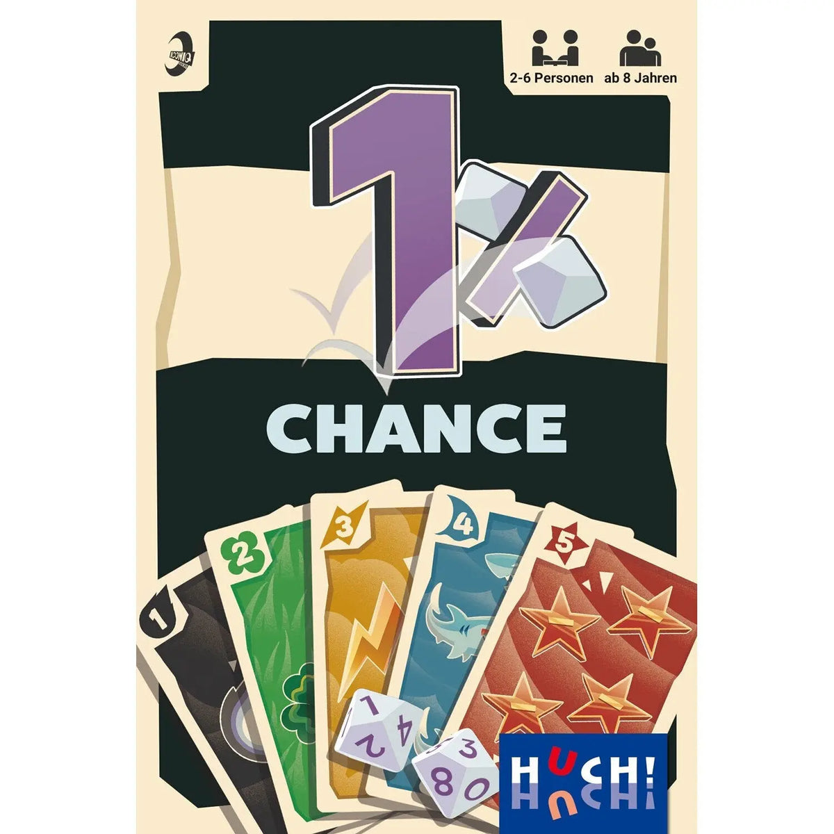 Kartenspiel-Box Vorderseite mit großer „1“-Grafik, „CHANCE“-Schriftzug und Kartenmotiven