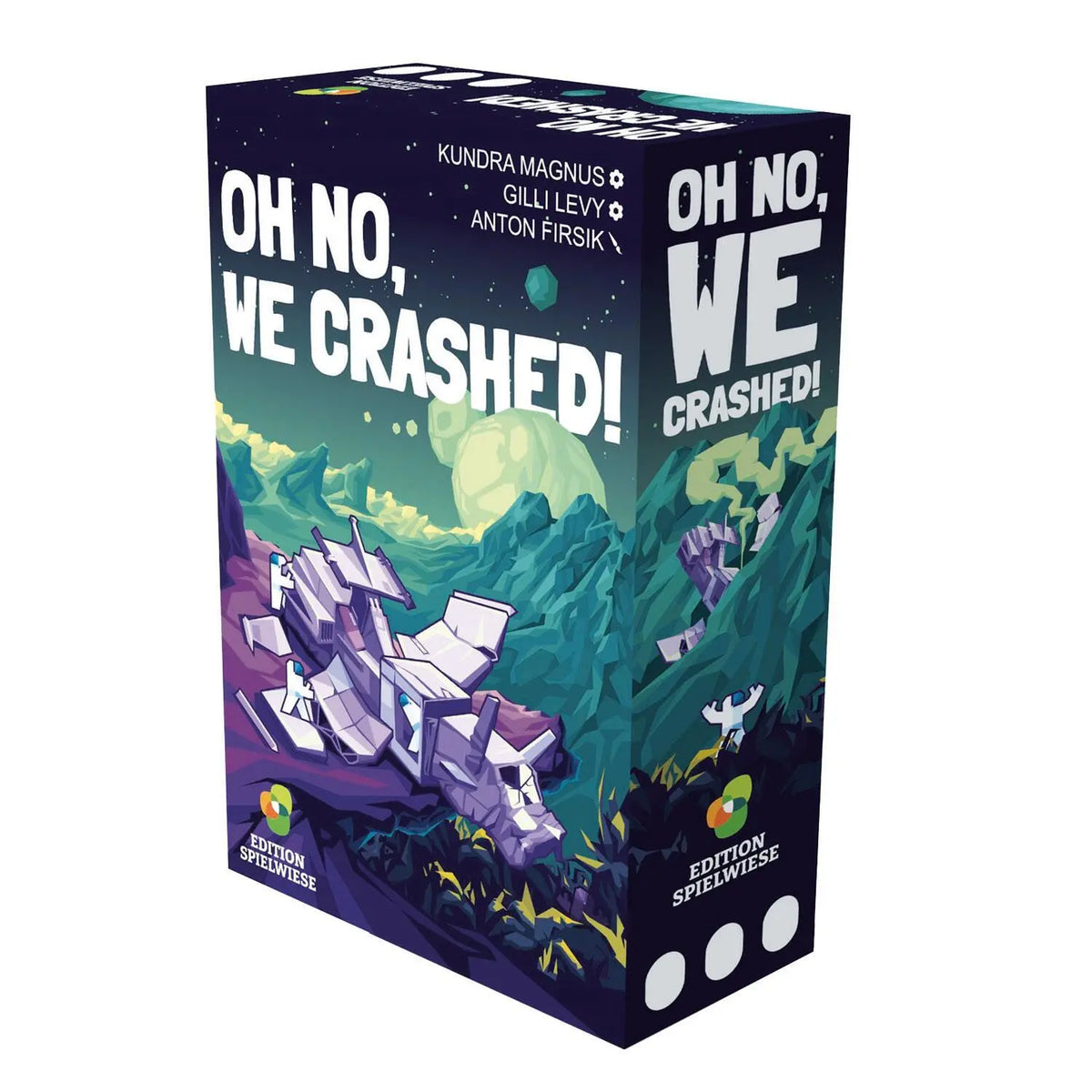 Brettspielbox „Oh nein, wir sind abgestürzt!“ mit Weltraummotiv