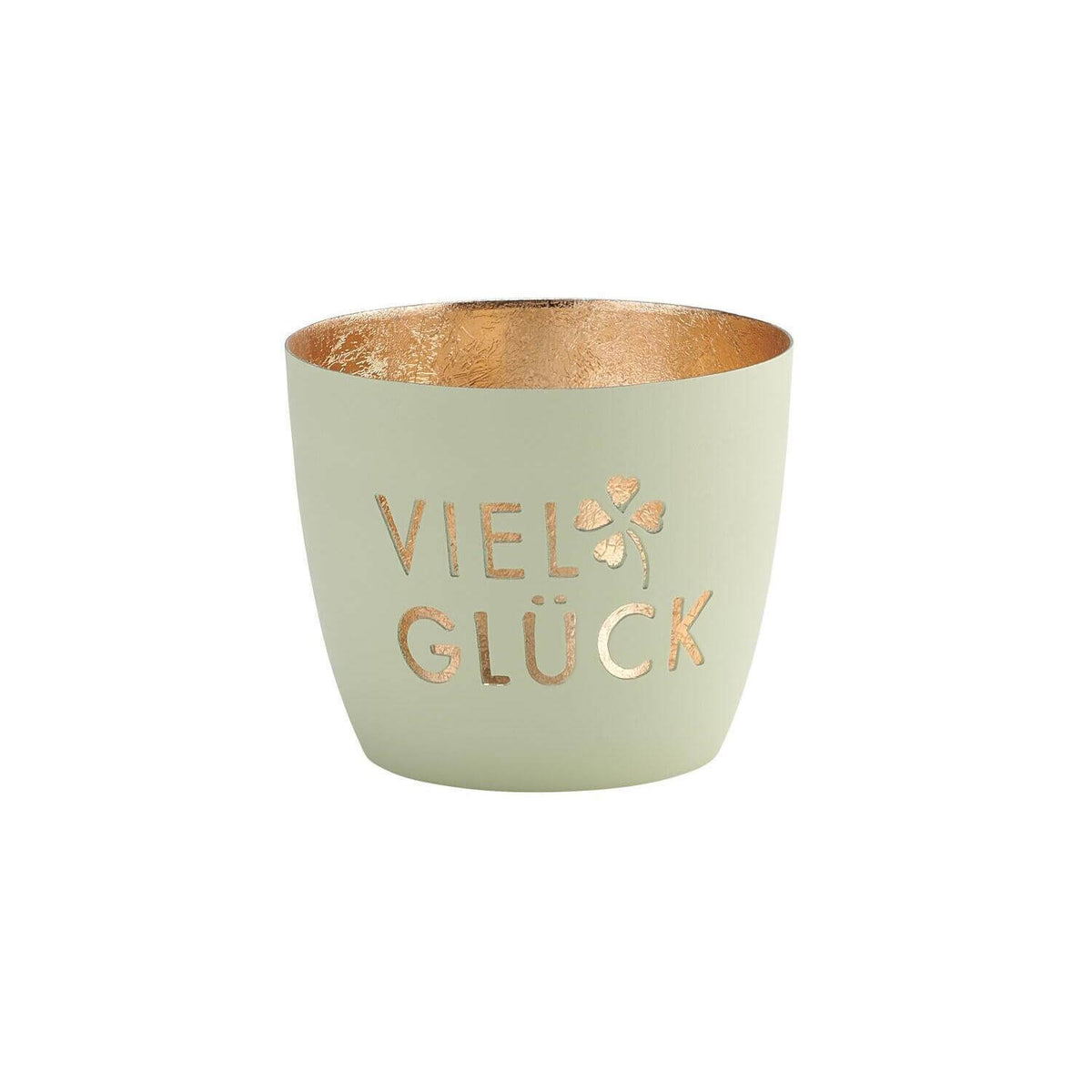 Windlicht "Viel Glück" - M (Pastellgrün/Gold)