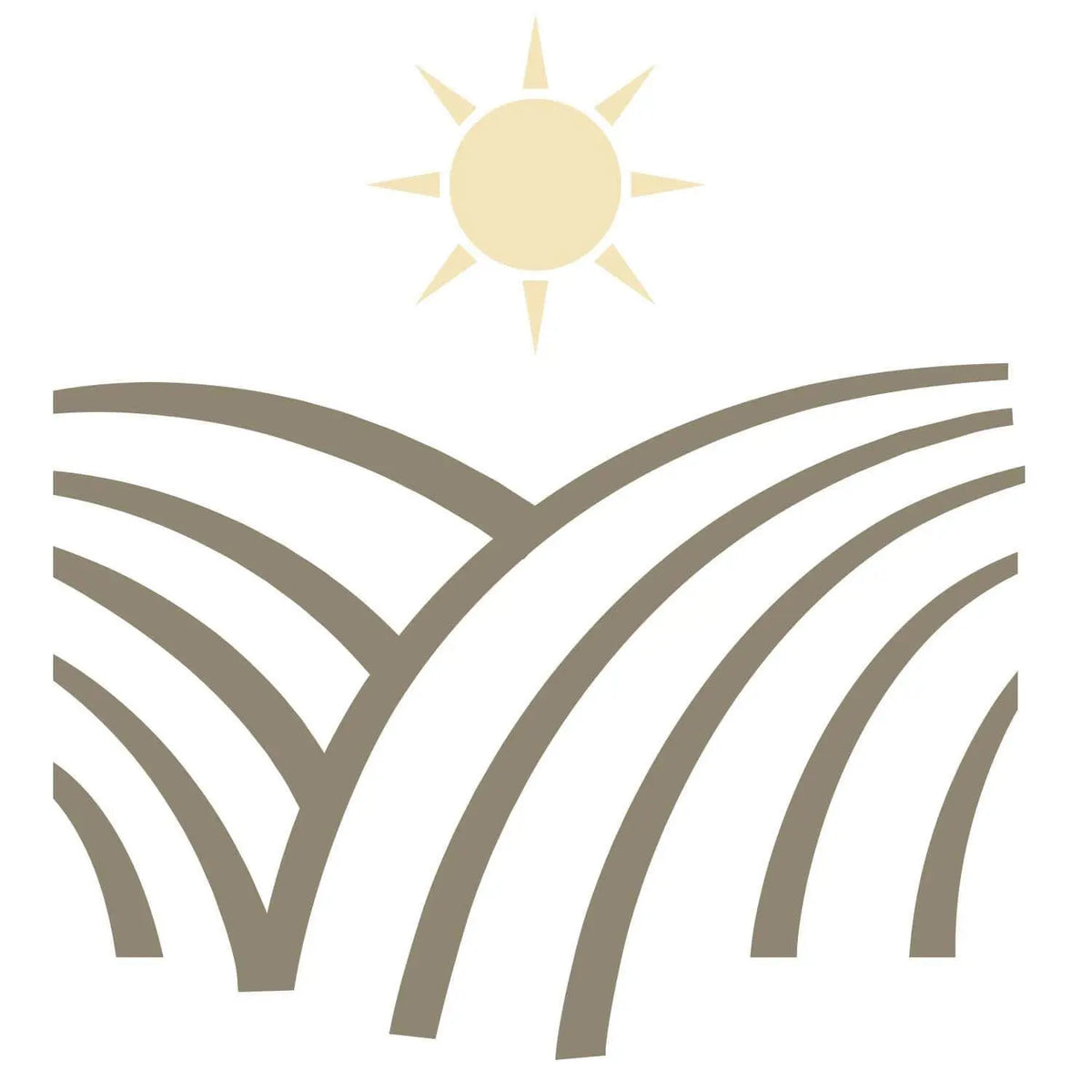 Bogen-Illustration einer Landschaft mit Sonne, grau und gelb auf hellem Grund