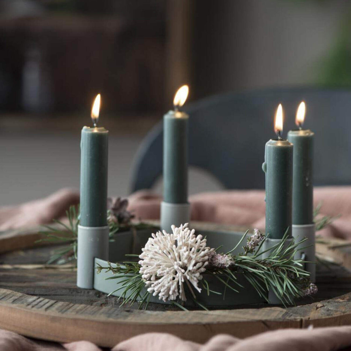 Adventskranz mit verschiebbaren Kerzenhaltern - ø: 19,5cm (Hellgrau)