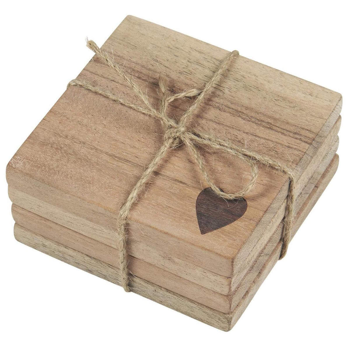 Holz-Untersetzer mit Herz im 4er-Set - 10x10 cm (Natur)