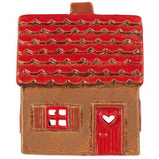 Haus für Teelicht "Stillenat - rotes Dach & rote Tür" - 11x8x14,5 cm (Braun/Rot)