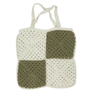 Gehäkelte Tasche mit Karomuster - 40x40 cm (Weiß/Olive)