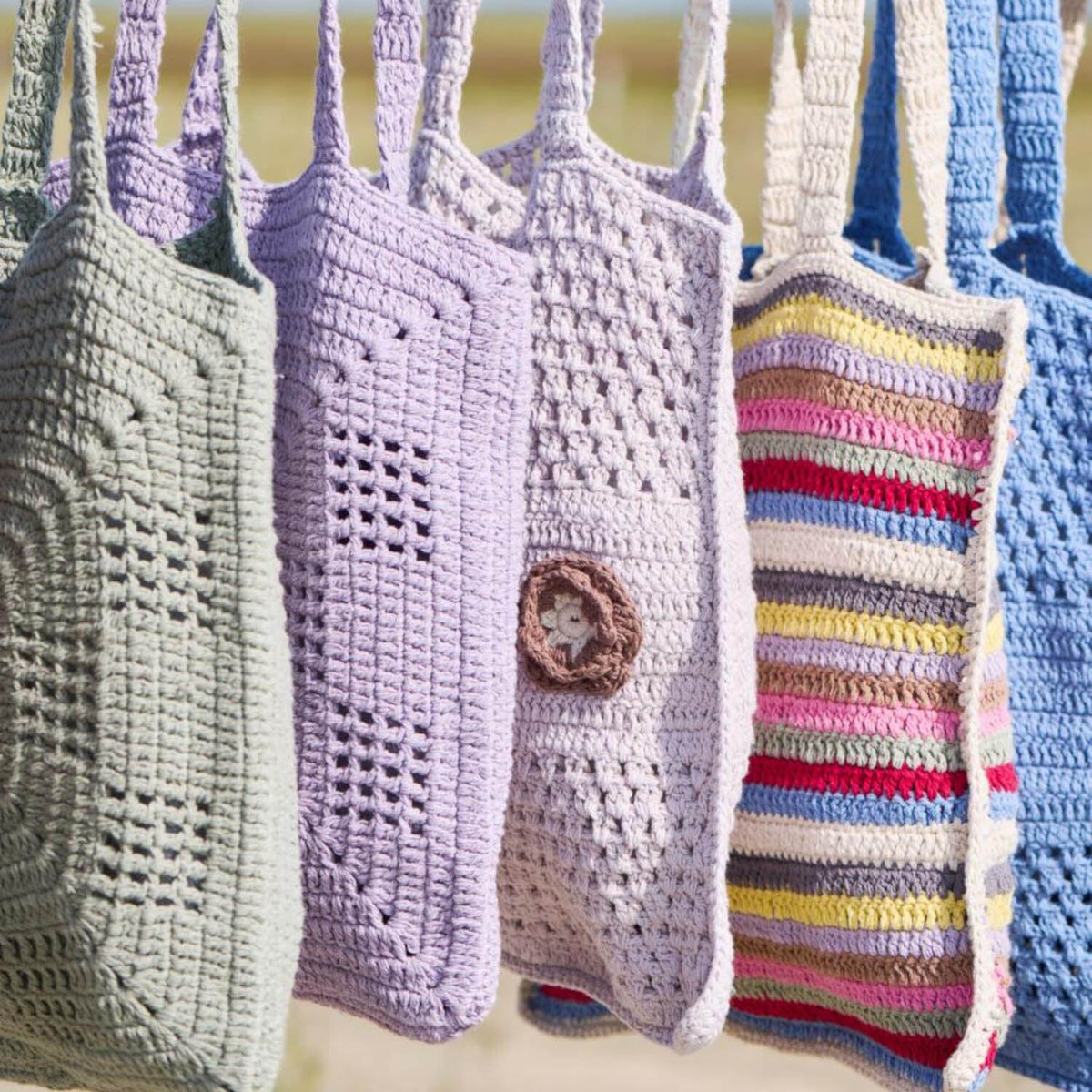 gehäkelte Tasche - 40x40 cm (Rosa/Braun/Natur)