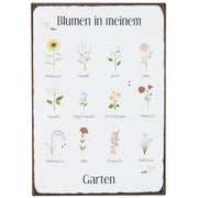 Metallschild "Blumen in meinem Garten" - 14x20 cm (Weiß)
