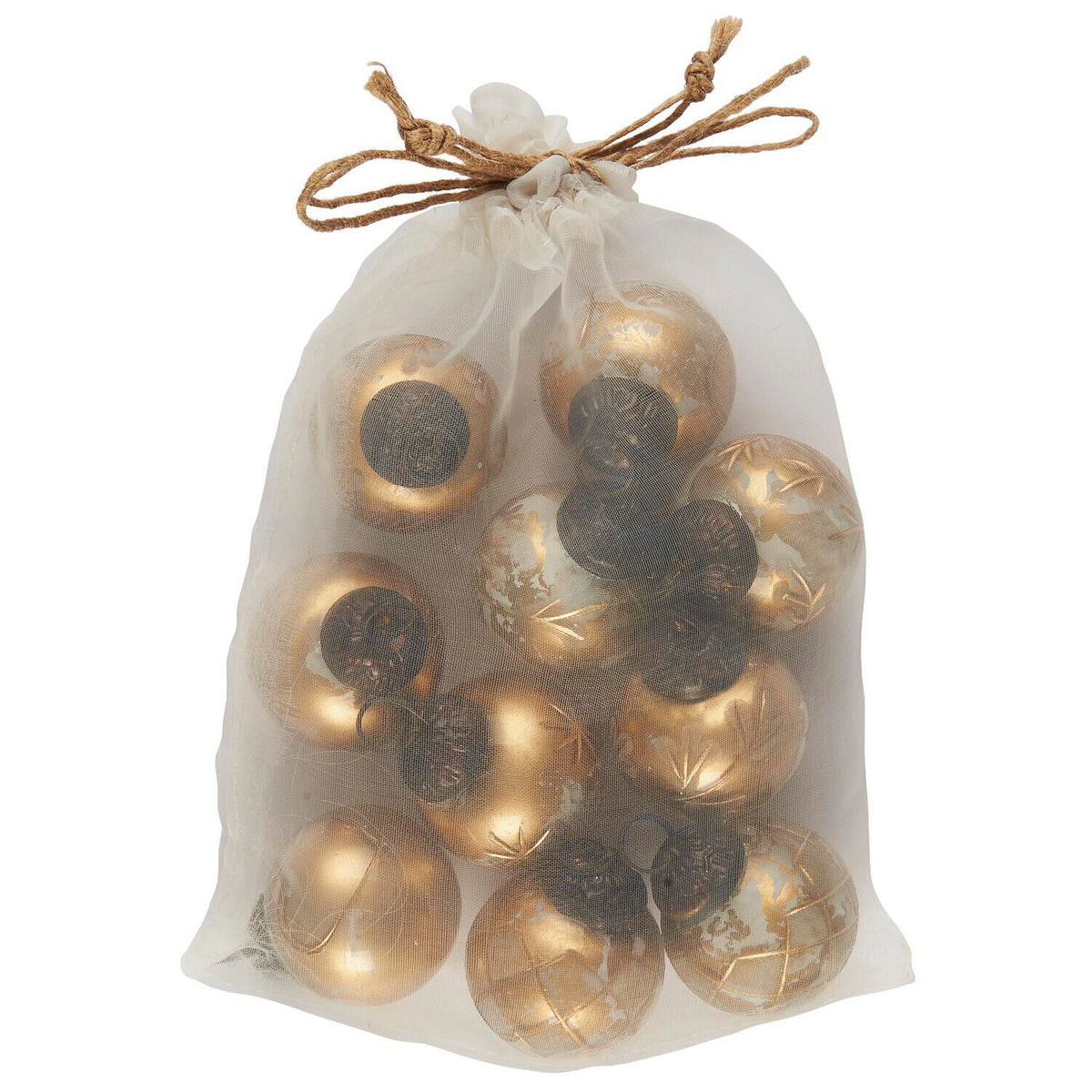 Weihnachtskugeln im Säckchen - Mini (Weiß/Gold)