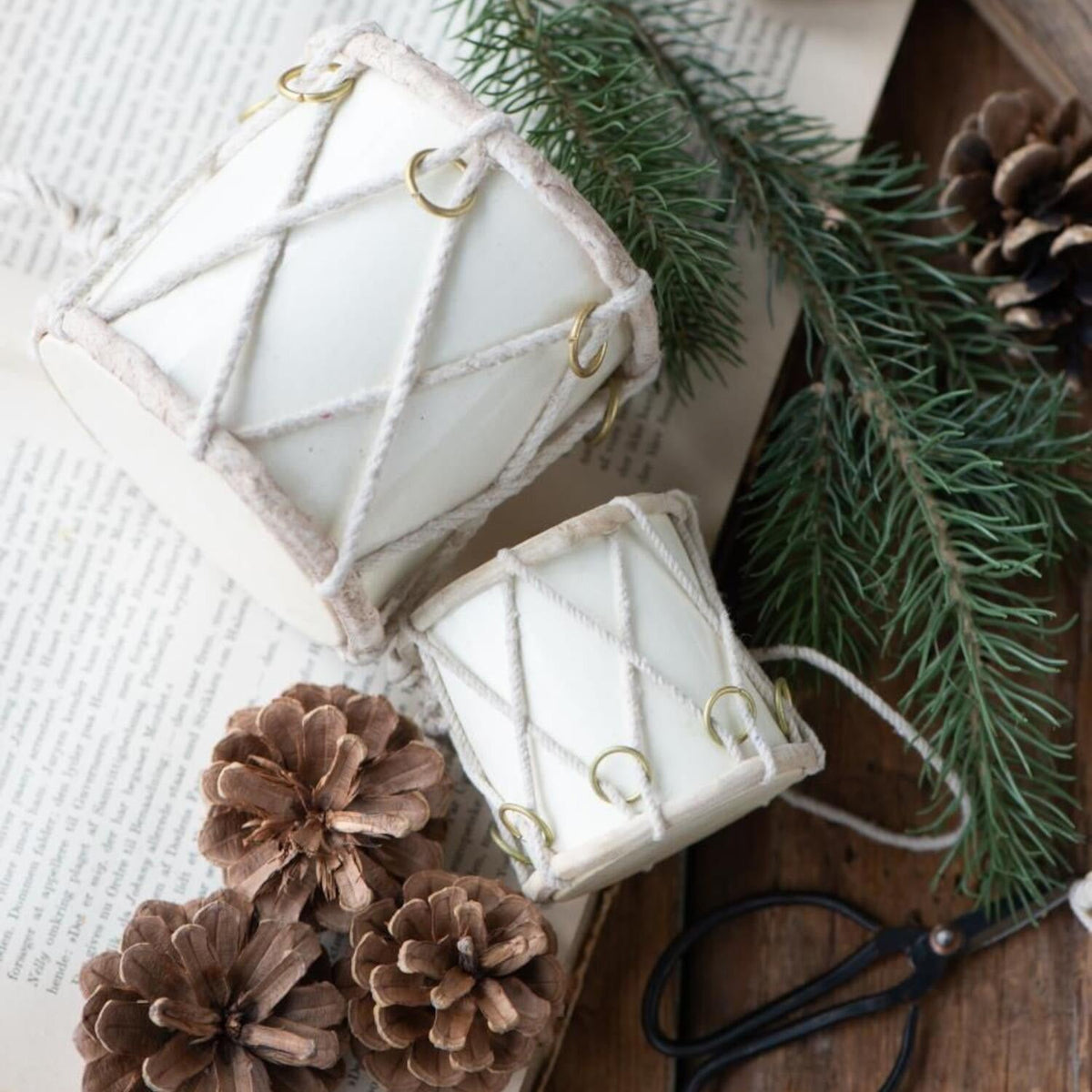Weihnachtsdeko "Trommel" - ø 7 cm (Creme)