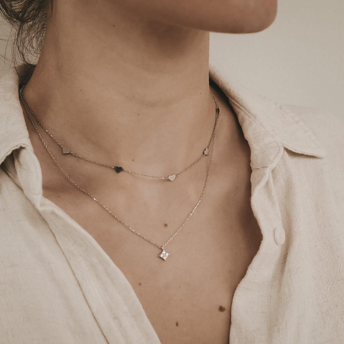 Kette "Sophie" mit Zirkon-Blümchen - 40-45,5 cm (Silber)