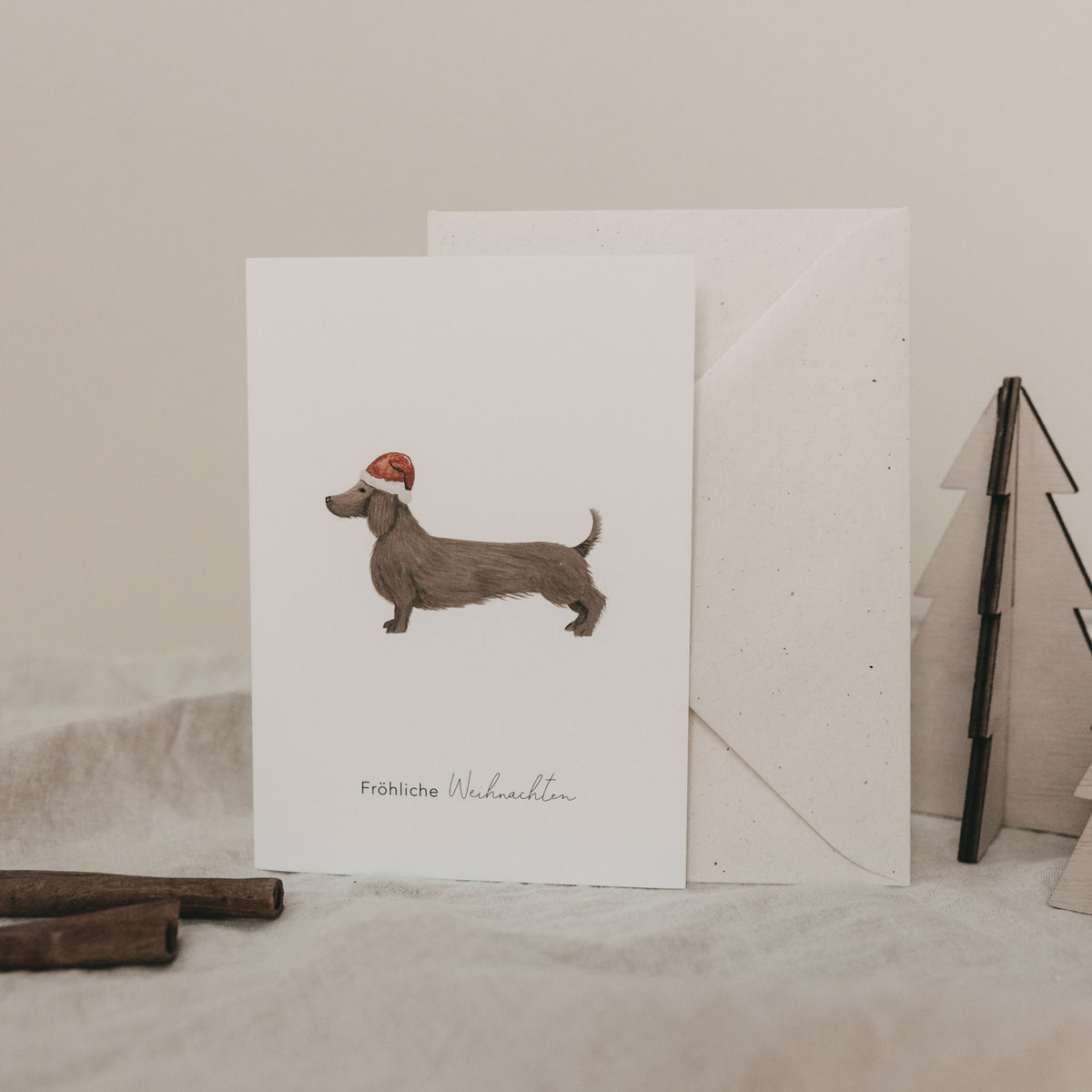 Klappkarte "Weihnachtsdackel" - 10,5x14,8 cm (Weiß)