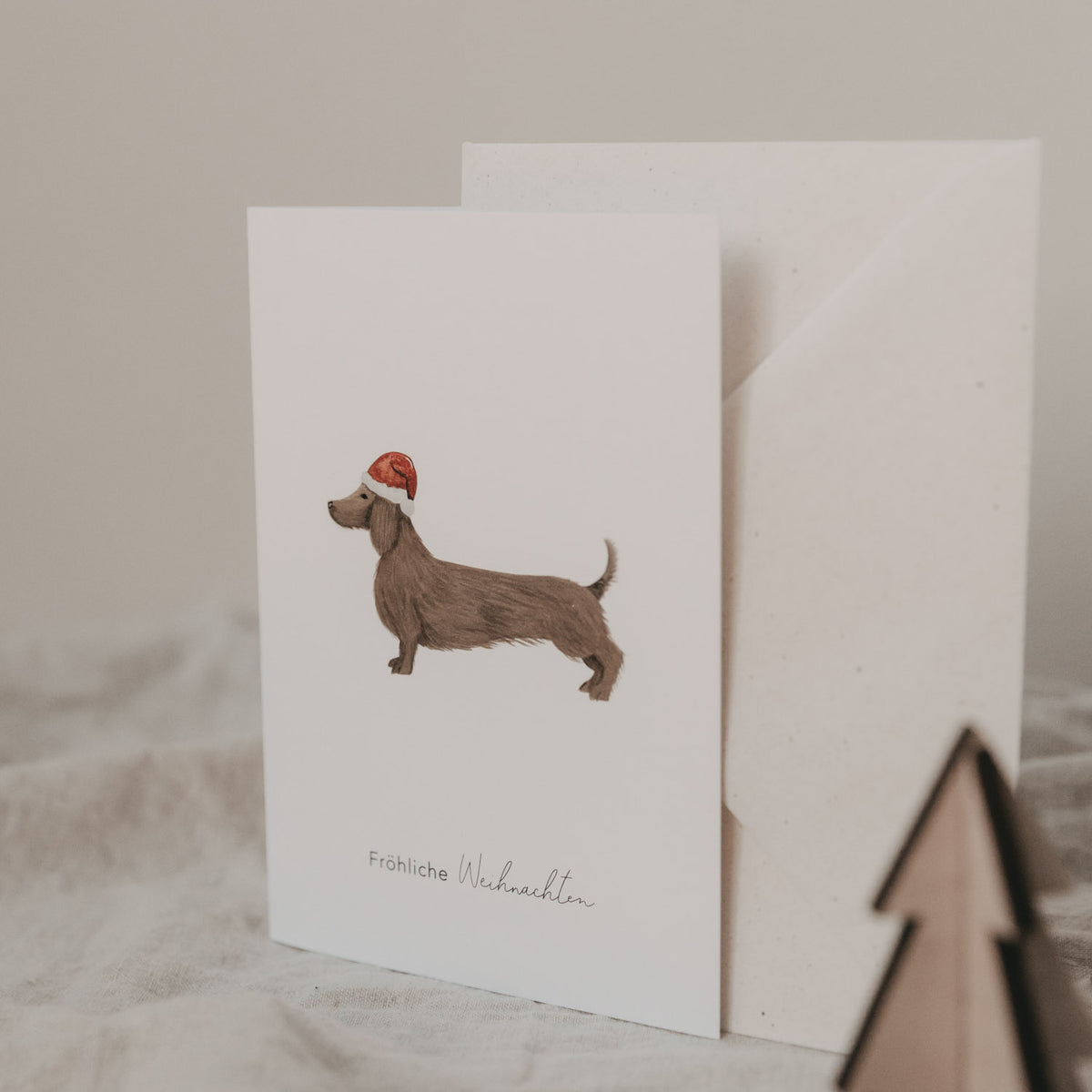 Klappkarte "Weihnachtsdackel" - 10,5x14,8 cm (Weiß)