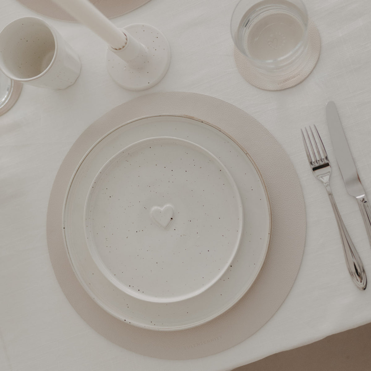 Wendbares Platzset "Herz" - 35 cm (Creme)