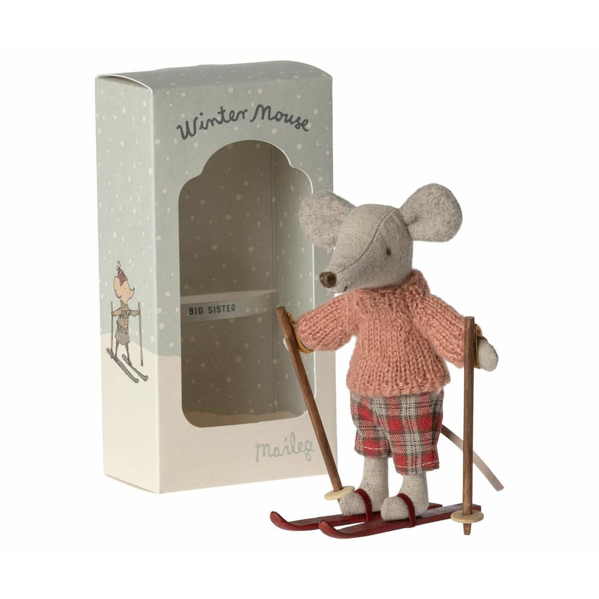 Wintermaus mit Ski - Große Schwester (Rot)