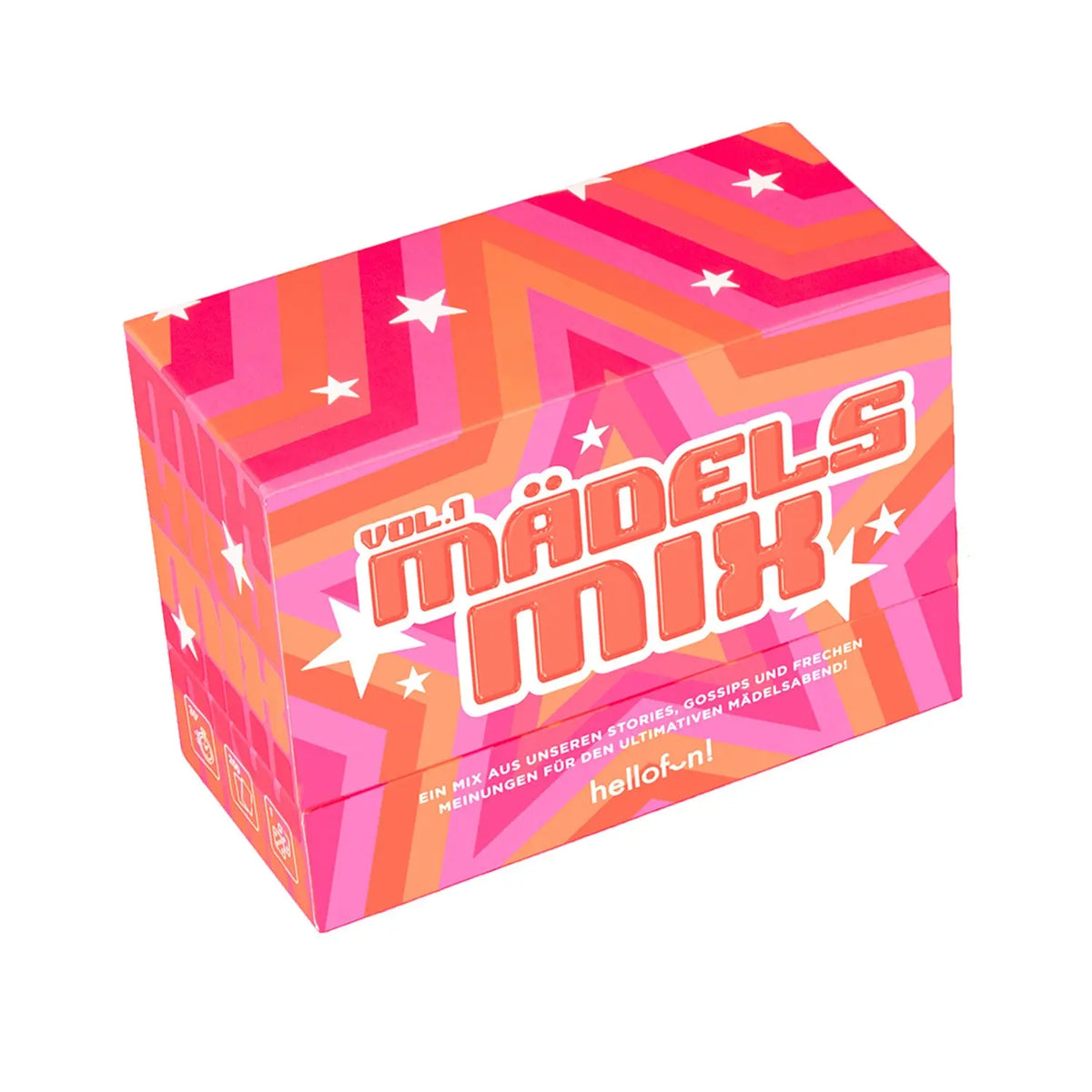 Karten-Partyspiel Mädels Mix Vol.1: bunte Spielbox mit Aufdruck und Sternen