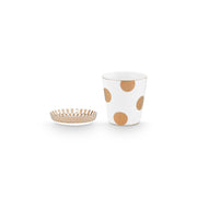 Set aus Becher mit Teebeutel-Ablageteller "Dot Delight" - 16x16 cm (Weiß/Gold)