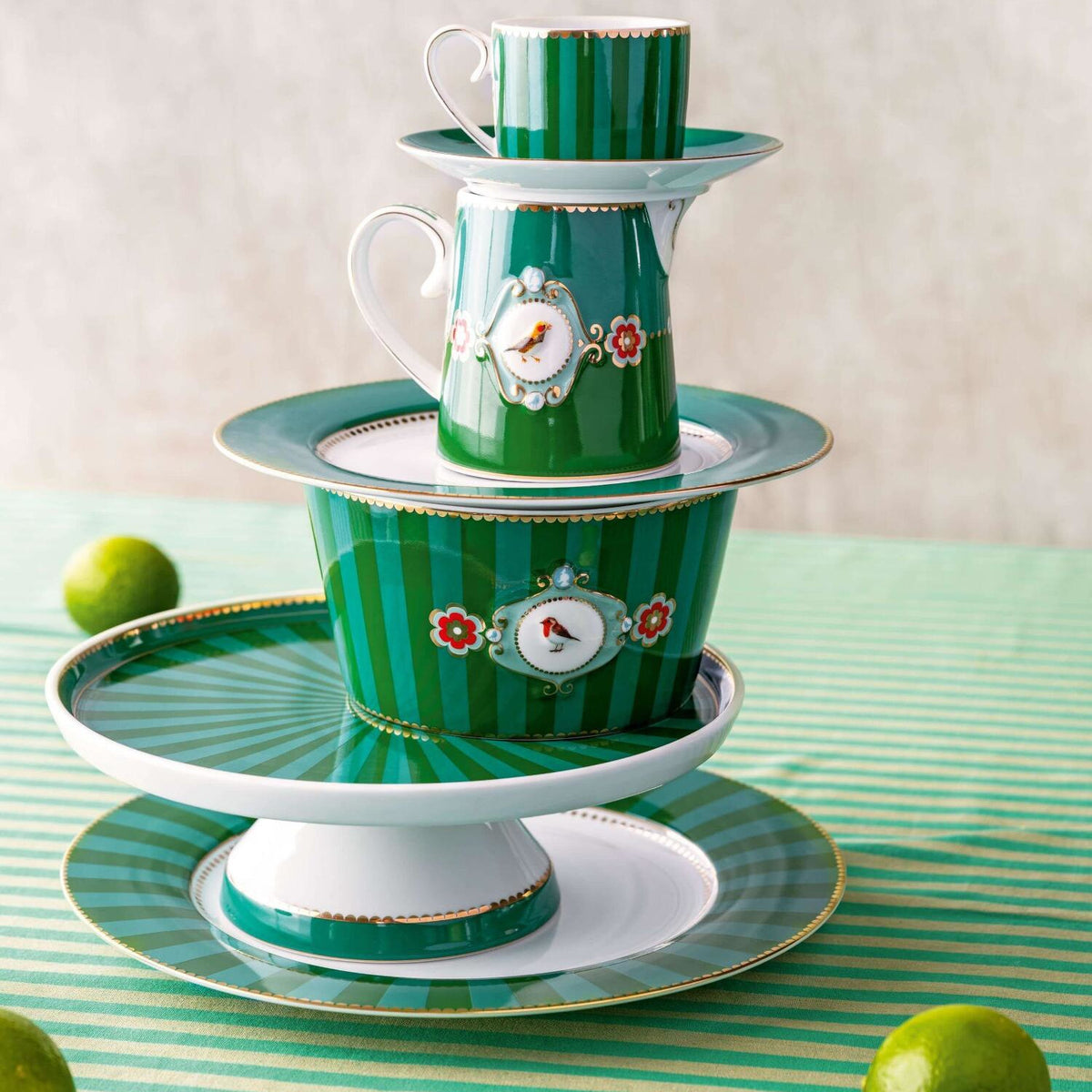 Mini-Kuchentablett "Love Birds Stripes" - 24 cm (Emerald-Green)