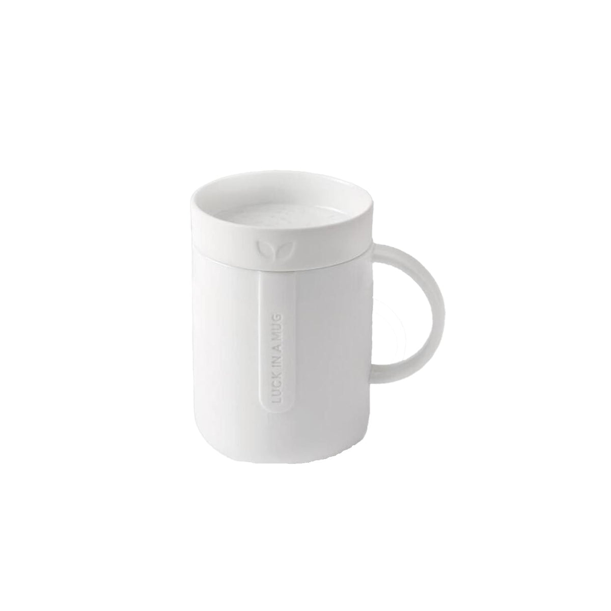 Tasse mit Deckel "Cozy Time - Luck in a mug" (Weiß)