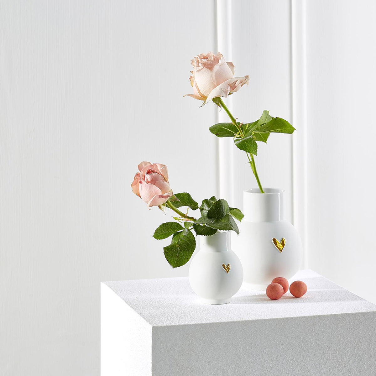 Mini-Kugelvase "Herz - Gold" (Weiß)