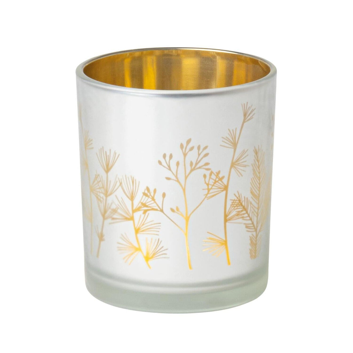 Windlicht "Winterzauber - Glanzlicht Zweige" (Weiß/Gold)