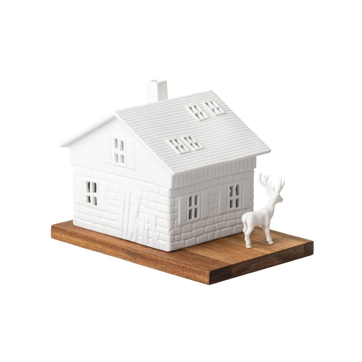 Lichthaus "Skihütte" - 18x12x13 cm (Weiß/Braun)