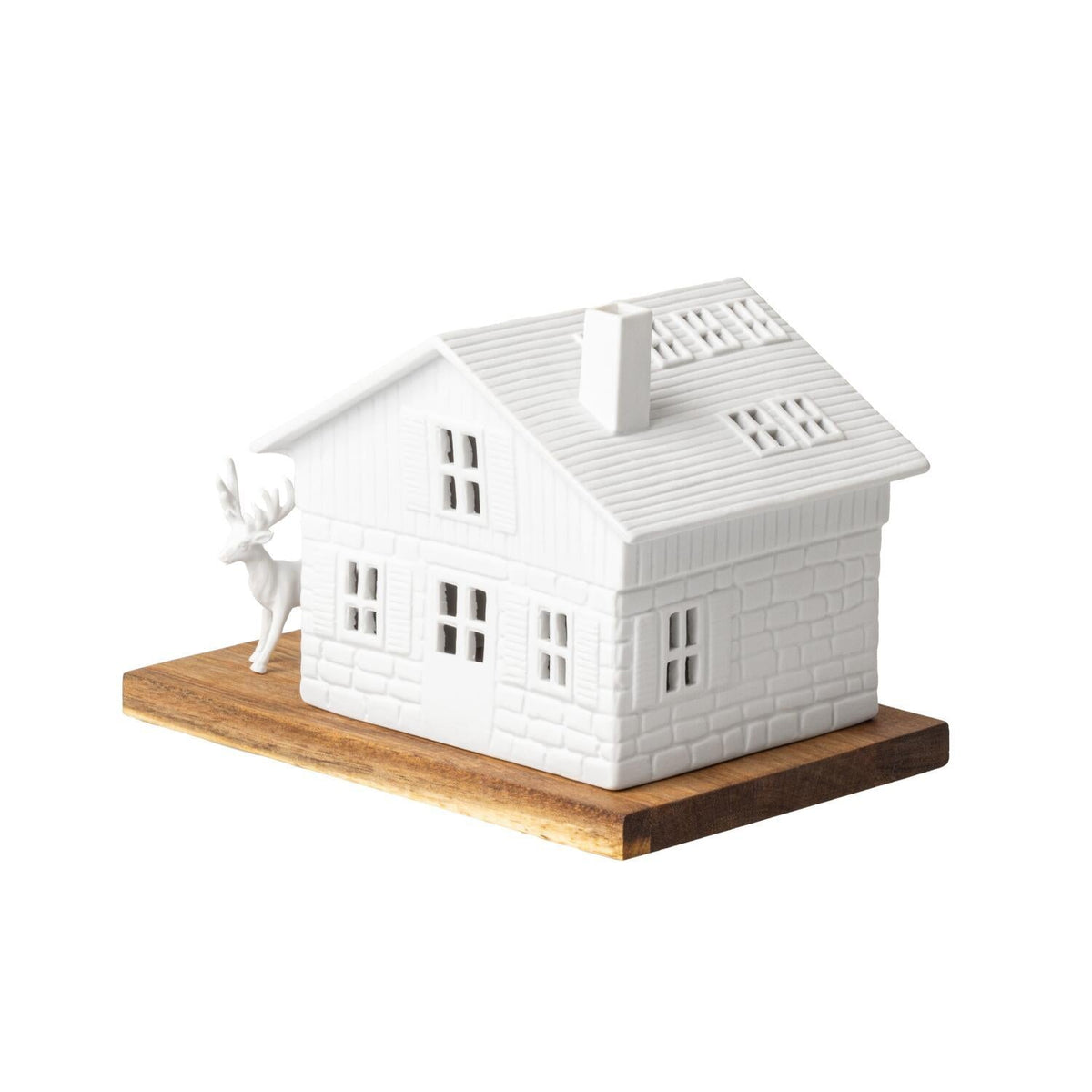 Lichthaus "Skihütte" - 18x12x13 cm (Weiß/Braun)
