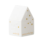 LED Häuschen "Zauberhaft" - 5x5x8 cm (Weiß/Gold)