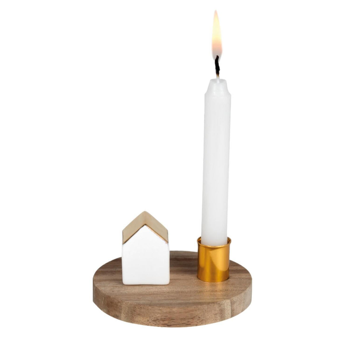 Kerzenhalter "Lichtgeschichten - Haus" - 7cm (Natur/Weiß)